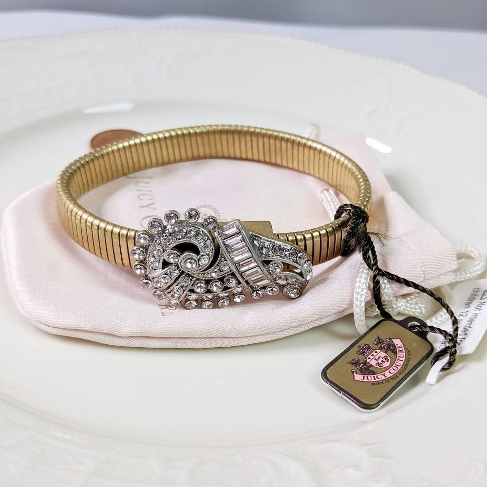 Juicy Couture Gold Tone Rhinestone Strtch Bracelet